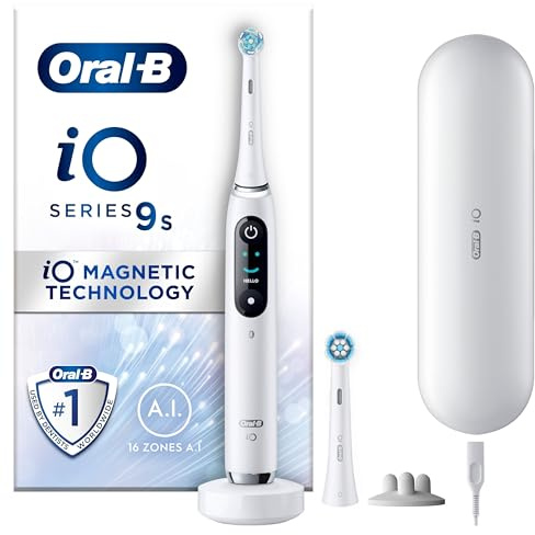 Oral-B iO 9 Vit Eltandborste, 2 tandborsthuvuden, 1 laddningsbart reesefodral, Designed by Braun