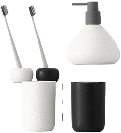 CCKUHN 3er-Pack Badezimmer-Accessoires mit Steinstruktur, Geschenk-Set aus Seifenspender und Wattestäbchen-Box, Tablett, Moderne Badezimmerdekoration, Schwarz, Einheitsgröße (Schwarz, EIN