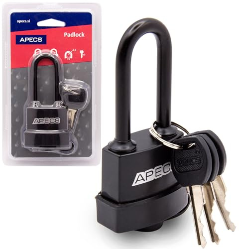 APECS Vorhängeschloss wetterfest für Außenbereich Gebraucht mit 3 Schlüsseln, Hangschloss 47mm, Kellerschloss, Containerschloss, Sicherheitsschloss mit U-Bügel PDR-50-45-L