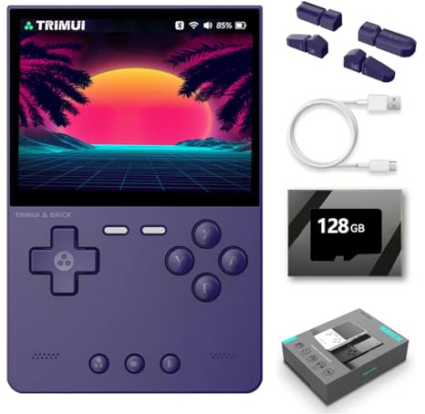 TRIMUI BRICK Console de jeu rétro avec carte TF 128 Go intégrée, écran IPS 3.2 système Linux, émulateur de jeu vidéo portable pour adultes et enfants