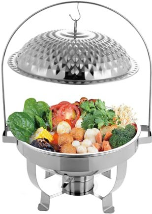 Chafing Dish Buffet Set, Gold Round Chafing Dishes Gold Hanging Lid Dining Stove Stainless Steel Round Buffet Chafer Freestanding Stainless Steel Chafers &Buffet Warmers Sets