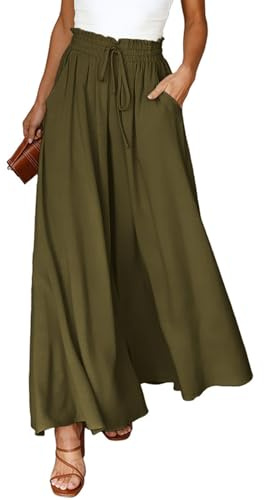 Voqeen Hose Damen Sommer Leicht Lässige Palazzo Weite Hose Freizeithose Elegante Einfarbig Marlenehose Schlaghose Breites Bein Hose mit Hohe Taille Elastisch Taschen Kordelzug