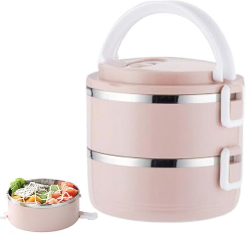 Contenitore per il pranzo | 1400 ml con manico, doppio isolante, contenitore per il pranzo in acciaio inox, contenitore per il pranzo, contenitore termico con manico, in acciaio inox con silicone