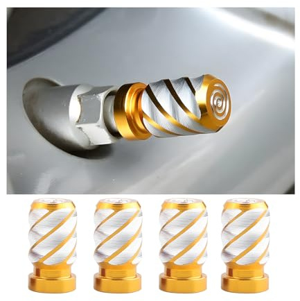 JNNJ 4 Stücke Ventildeckel Autoreifen Ventilabdeckung, Ventilkappen Autoventil Metallkappen, Reifen Ventilkappen Auto Ventilkappens Für Auto Motorrad Reifen, Ventilkappen Auto Ventildeckel(Gold)