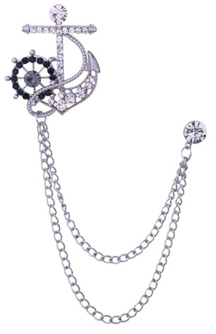 Marineblaue Strandstil Anker Brosche Herren Quaste Kette Ruder Corsage Accessoire Klassische Anstecknadel Mit Weißem Diamant Silber Boden