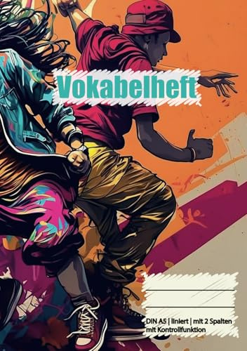 Vokabelheft: DIN A5, liniert, mit 2 Spalten mit Funktionskontrolle