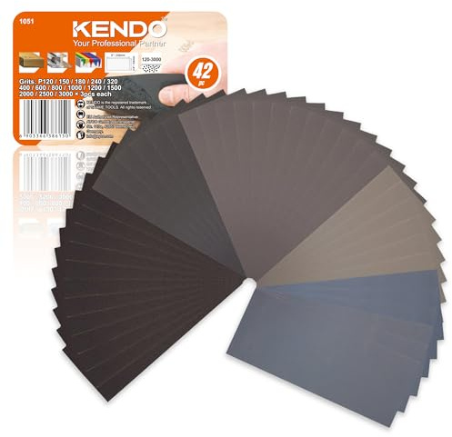 KENDO Schleifpapier 42-teilig - 120-3000 Körnung, Nass- & Trockenschleifpapier