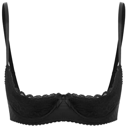 Oyolan Women's 1/4 Cup Underwire Shelf Bra Lingerie Half Cup Push Up Balconettes Sexy Lace Bra Tops