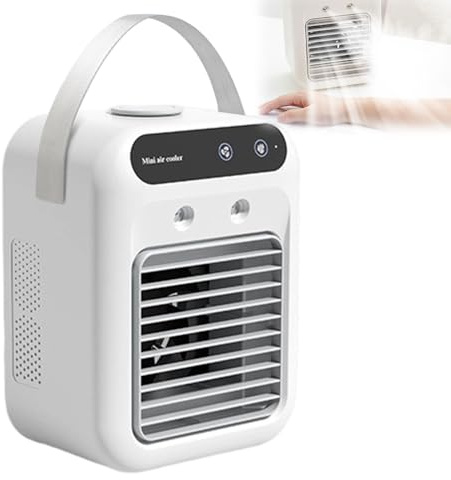 Portable Air Conditioner Cooling, 2025 Upgraded 3 in 1 Small Mini Air Cooler Conditioner Unit with 2 Wind Speeds, 500ML Personal Mobile Desk Air Cooler Conditioner Fan for Home & Office Student,White