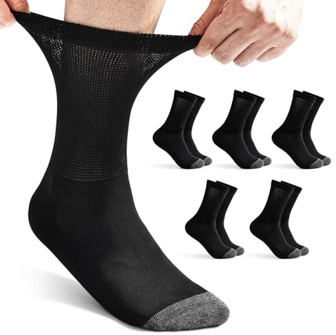 Moyel 5 Paar Diabetikersocken Herren mit Frottee 43-46 Bequeme Diabetiker Socken ohne Gummibund Herren Baumwolle Socken für Diabetiker Ehemann Vater ohne Naht und Gummi