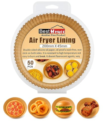 BH | 7.9 Air Fryer Liners Disposable | Round | 7.9 Inch | 50 PCS | Parchment Paper | Greaseproof | Oil-Proof, Food Grade Baking Paper - Compatible with Ninja, Tefall, Russell Hobbs - by Best House