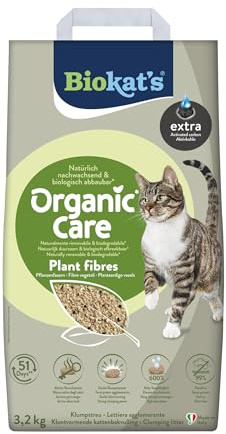Biokat's Organic Care Plant Fibres Extra mit Aktivkohle 3,2 kg - Grobe klumpende Katzenstreu aus nachwachsenden biologisch abbaubaren Pflanzenfasern - 1 Sack (1 x 3,2 kg)