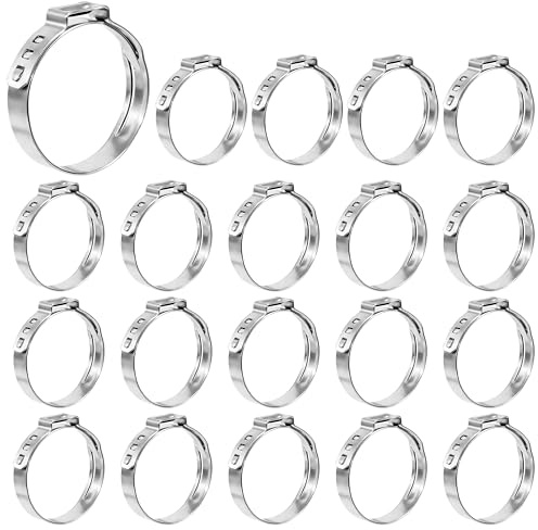 Songella Single-Ear Hose Clamps Stainless Steel Continuous Hose Clamps 29.9-33.1 mm Crimp Pipe Clamp Clamp for Hoses Pack of 20