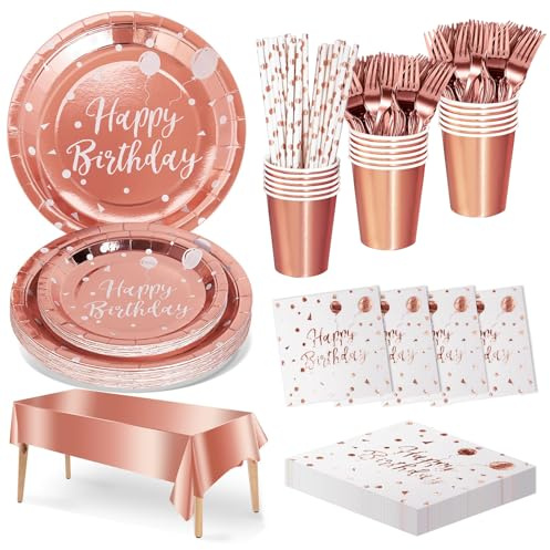 Nkaiso 121 Pcs Or Rose Vaisselle Anniversaire -20 invités