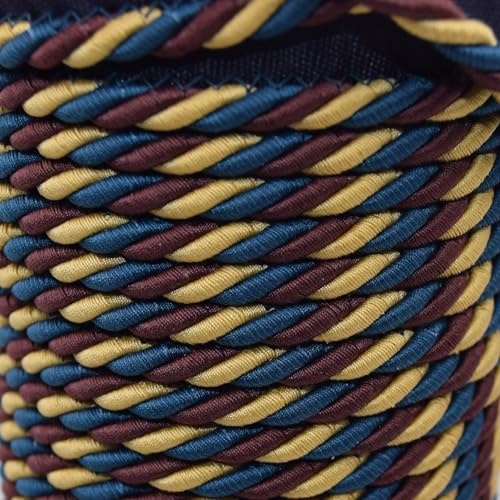 Decorative Piping Cord with Flange, 5mm, Navy Blue/Brown/Gold Twist, Upholstery Trim (Blue/Brown/Yellow, 3 Metres)