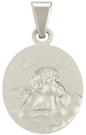 Generisch Colgante de ángel de la guarda de plata de ley, arenado, ovalado, 14 mm, con circonitas brillantes, color plateado, para uso diario y niños