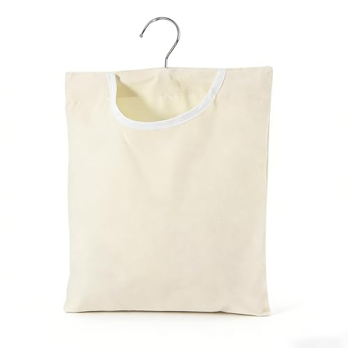 1 PCS Laundry Clothespin Bag - Canvas Hanging Clothes Pin Holder with Metal Hook, Large Opening Design for Clothesline, Outdoor and Indoor Storage, 13.33 x 11.25 Inches
