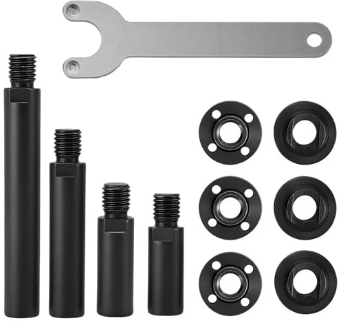 Angle Grinder Attachments Kit with 4 Extension Rods (5.5/4/3/2), 5/8‑11in Angle Grinder Flange Lock Nuts Wrench Tool Metal Grinder Accessories