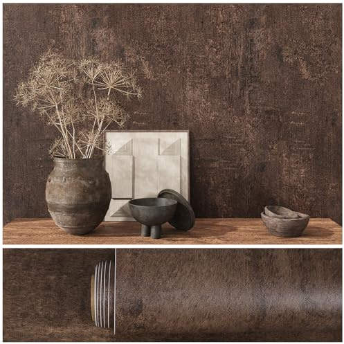 VEELIKE Selbstklebende Tapete Betonoptik Dunkelbraun Klebefolie Möbel Braun Vinyl Folie für Möbel Vintage 40cm x 300cm Beton Tapeten Optik Möbelfolie Betonoptik für Küche Abwaschbar Wohnzimmer Schrank