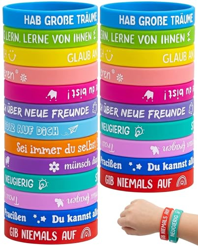 Luxorium 24 Braccialetti Motivazionali per Bambini 18cm Regalini Fine Festa Gadget Compleanno Bambini Per Inizio Scuola Riempimento Confezione Regalo
