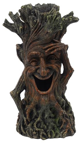 Relaxdays Aquarium Deko, Baum mit Gesicht, Polyresin, braun | HxBxT: 23 x 11 x 11 cm, Aquariendeko für Süß- & Salzwasser