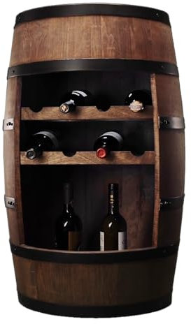 CREATIVE COOPER Weinfass Stehtisch - Mini Bar Regal mit Wine Bottle Holder - Alkohol Shrank - Flaschenregal Holz Regale - Holzfass Deko Hausbar Theke - Fassmöbel - Fassbar Minibar 80cm (Wenge)