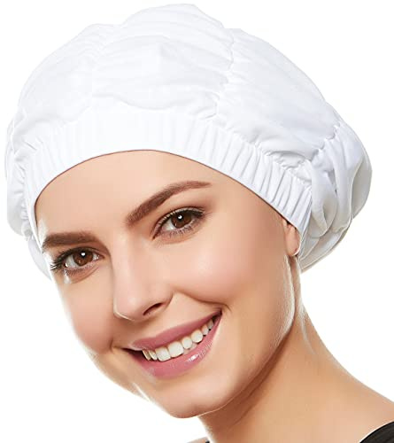 Beemo Women’s Shower Cap – Shirred retro Bathing Swim Turban - White