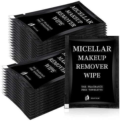Ctosree 150 pcs Makeup Remover Wipes Bulk Individually Wrapped Makeup Wipes Single Remover Cloth Facial Cleansing Pads for Mascara Lipstick Oil Dirt Face Skin Travel Hotel(Black)