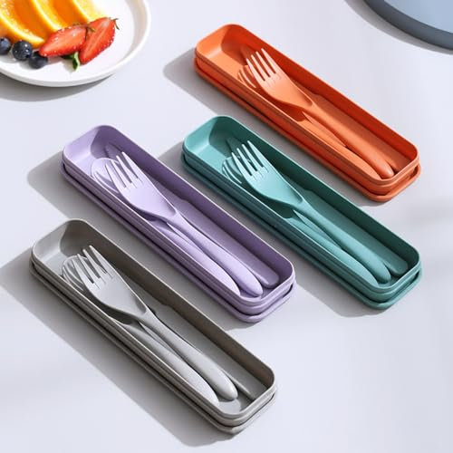 4 Set di Posate da Campeggio Posate in Plastica Riutilizzabili Set di Posate da Viaggio con Custodia Set di Stoviglie da Campeggio Coltello Cucchiaio Forchetta per Ufficio Scuola Viaggi Picnic