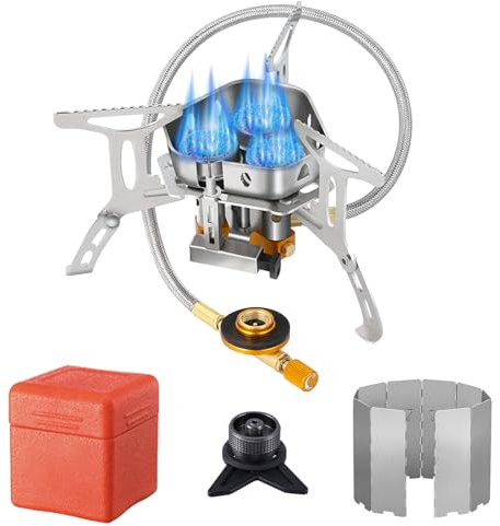 Joycabin Campingkocher 6800W, Faltbar Camping Gaskocher mit Piezozündung und Adapter, Winddicht Gas Campingkocher für alle Schraubkartusche Gasbrenner für Wandern Picknick Outdoor