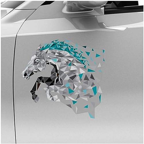 Finest Folia Polygon Tier Aufkleber Hologramm Sticker Tiere Motiv Geometrisch selbstklebend art Kunst Auto Motorrad Laptop Wand Dekor wetterfest R211-04 (Blau, 20cm Pferd)