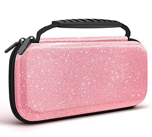 JYPS Glitzer Pochette de Transport Compatible avec Nintendo Switch & Switch OLED, Etui Rigide en EVA pour Accessoires, Housse de Rangement Switch Protection, Cadeaux pour Filles