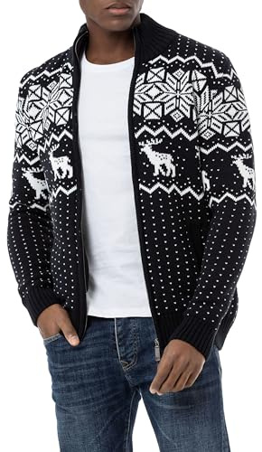 Redbridge Cardigan norvégien en tricot pour homme avec fermeture éclair, Bleu marine, L