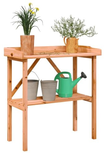 Iiaky Wooden Potting Table Flower Plant Workbench Garden Greenhouse,Plant Table with Shelf Brown 78x38x82.5 cm Solid Wood Fir