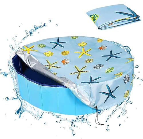 Rund Poolabdeckung Für Hundepools, 162cm Runde Hunde Poolabdeckung Wasserdicht Staubdicht 210D Oxford Hundepool Abdeckung Poolabdeckplane Mit Kordelzug,Faltbare Badewannenbezug Für Hund Und Kinderpool