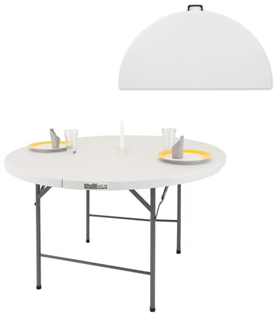 TRUTZHOLM Klapptisch rund Ø120 cm Kunststoff/Stahl pulverbeschichtet wetterbeständig rostfrei Campingtisch Partytisch Gartentisch Esstisch Buffettisch Reisetisch mit Tragegriff