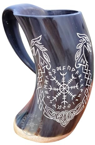 THE ANTIQUE HOUSE Taza vikinga de Halloween con diseño de cuerno de dragón, cerveza, vino, hidromiel medieval auténtica, 500 ml