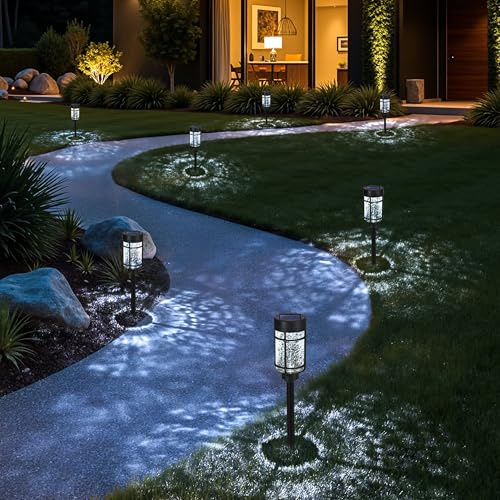 GIGALUMI Solarleuchten für den Garten, 6er-Pack solarbetriebene Gartenleuchten, wasserdichte Solarleuchten für Terrasse, Wege, Rasen und Hofdekoration (mit Kalt- und Warmlichtumschaltung)