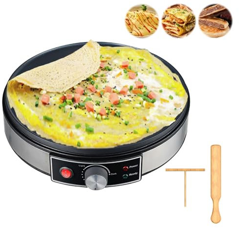 Crepera,Panqueques eléctricos, 1000 W, Revestimiento antiadherente, incluye un tocadiscos, utensilios de cocina, negro