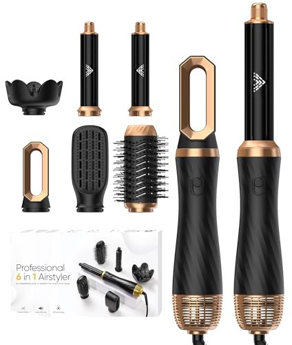 Airstyler Haarstyler Hair Styler Set 6 In 1 Mit Rundbürstenföhn Haarstyler Warmluftbürste föhn diffusor Airflow Lockenstab Automatisch, Volumen Föhnbürste,Für Glätten, Trocknen, Volumen, Locken
