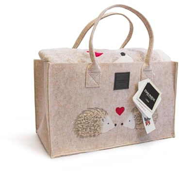 Daunex Plaid Morbidotto Friend con applicazione Ricci Innamorati cm. 130 x 160 con Borsa in Feltro Colore Beige