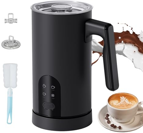 Espumador de Leche Eléctrico 4 en 1, 580 ml Espumador y Calentador de Leche Automático con 2 Varillas para Lattes, Cappuccinos y Macchiatos (Noir)