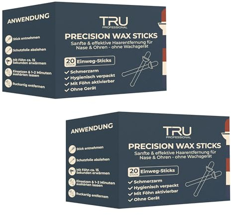 Tru Nasen&Ohren Haarentferner Wax 40 Einweg-Sticks, gebrauchsfertig, Föhn aktivierbar