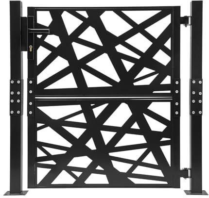 Cancello da giardino in metallo, 105 x 100 cm, con serratura, in acciaio, per giardino, terrazza, cancello da esterni, cancello di sicurezza, cancello d'ingresso (nero)