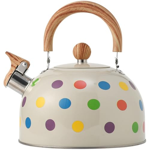 Bouilloire sifflante en acier inoxydable de 2,5 l avec poignée en bois – Design bruyant anti-javel – Parfait pour la cuisine et le camping