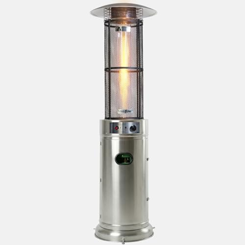 RealGlow Heatmaster Gas Patio Heater 15kW - Stainless Steel | Gas Patio Heaters Outdoor with Glass Tube and Portable Wheels, Standing Garden Heater for Patio