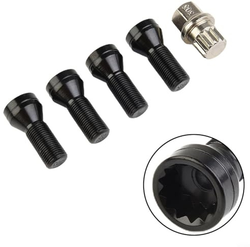 4 Pack M14x1.25 Black Alloy Wheel Locking Bolts with Key, Stainless Steel Lug Nuts Compatible with for BMW for MINI R50 R56 F56 2 Series 3 Series X3 X5(M14*1.25)