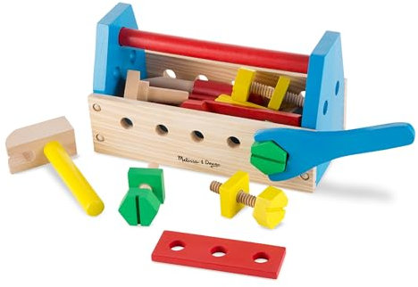 Melissa & Doug - Tragbarer Werkzeugkasten - 24-teiliges-Holzspielzeug für kreatives Baurollenspiel, für Kinder ab 3 Jahren