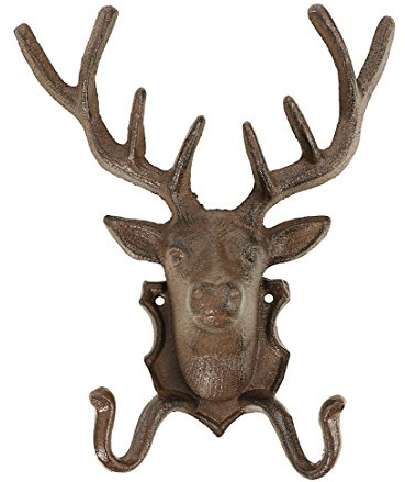 Dehner Hirsch mit 2 Haken nostalgisch, ca. 26 x 21.5 x 10.5 cm, Gusseisen, edelrostfarben, Braun