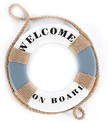 Heitmann Deco - Welcome on Board Rettungsring zur Dekoration - maritime Deko zum Aufhängen - Wanddeko, Weiß/Blau/Beige
